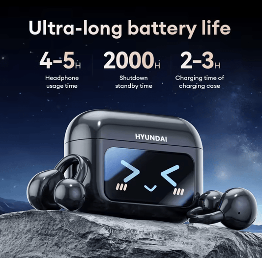 HYUNDAI M100 Bluetooth 5.4 Earbuds – LED Display, AI Noise Reduction, HiFi Sound, Anti-Loss Open Ear Hook Headphones