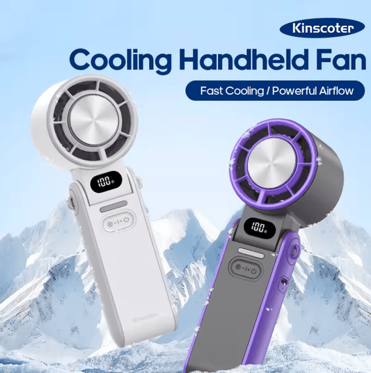 KINSCOTER Portable Foldable Handheld Fan – 3600mAh Rechargeable Turbo Fan with 100-Level Adjustable Speed for Outdoor Cooling