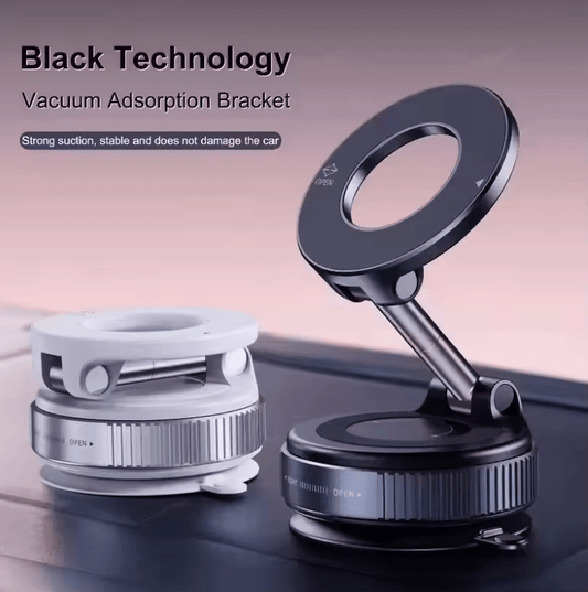 Magnetic Car Phone Holder – 360° Rotating Foldable Mount with Strong Vacuum Suction for iPhone 12–16, Driving, Gym & Home Use