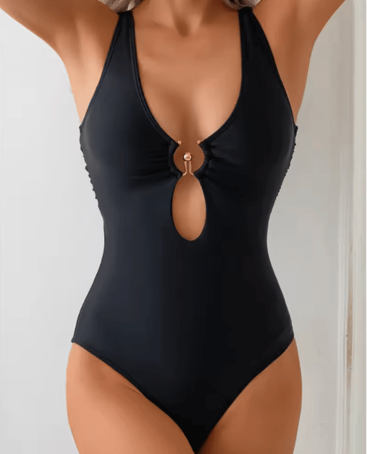 Slimming One-Piece Swimsuit – Elegant Solid Color Swimwear