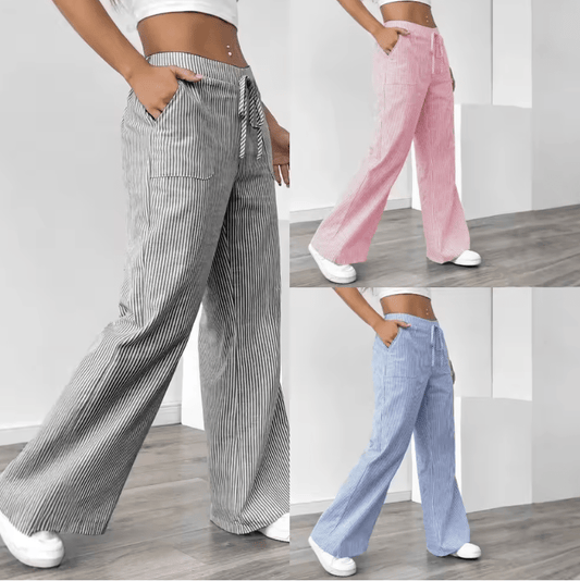 Women’s Striped Wide Leg Pants – 2025 Spring Summer Casual Loose Fit Trousers | Versatile Streetwear Style for Daily Fashion