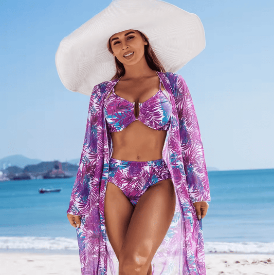 High-End Women’s Bikini Swimsuit – Sexy 3-Piece Set with Multi-Color Print, Fashion Swimwear for Beach & Pool