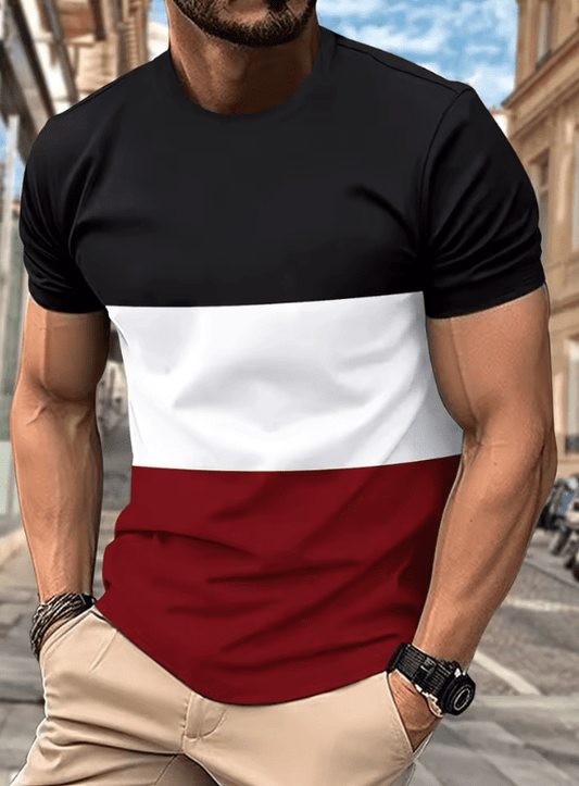 Men’s Oversized Contrast Color T-Shirt – 3D Printed Summer Crew Neck Tee – Casual Breathable Short Sleeve Top for Daily Wear & Street Fashion