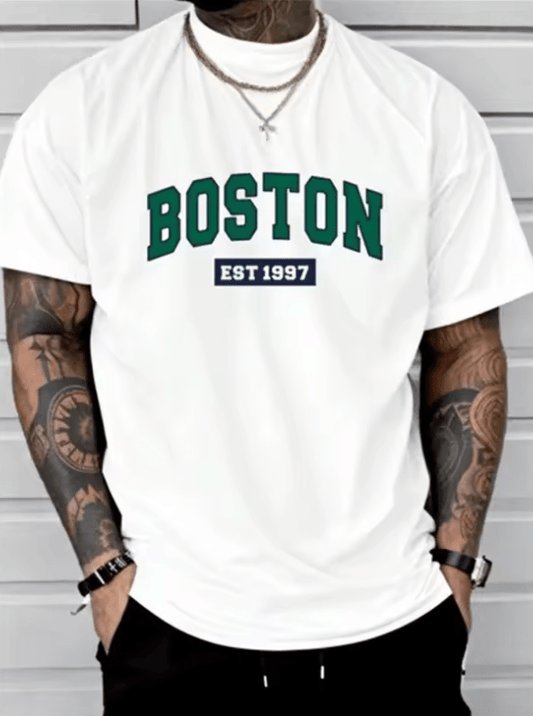 Men’s Letter Print T-Shirt – Round Neck Casual Commute Tee – Breathable Short Sleeve D-Tee for Summer & All-Season Comfort – Soft Cotton Street Style Top