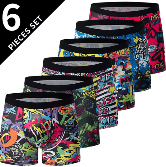 6-Pack Men’s Color Printed Boxer Shorts – Comfortable, Plus Size, Fashion Underwear for Fitness, Running & Casual Wear