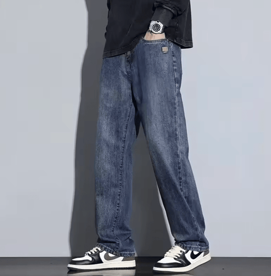 Men’s Retro Straight-Leg Jeans – High-End Loose Fit Wide-Leg Denim Pants for Summer