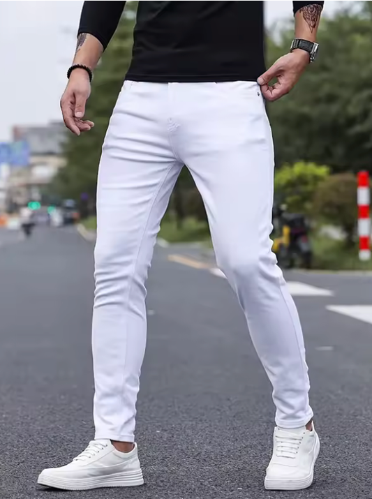 Men’s Slim-Fit Gray Jeans – 98% Cotton Skinny Denim Pants for Casual & Streetwear