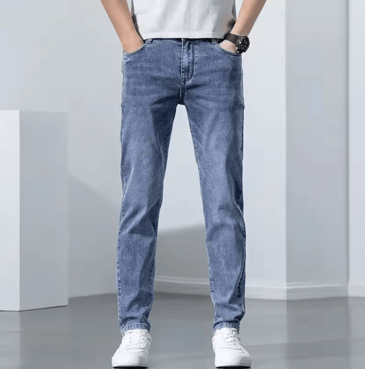 Men’s Jeans Spring-Autumn 2025 – Slim Fit Casual, Hong Kong Style Loose Fit, Trendy Straight Leg Denim Trousers