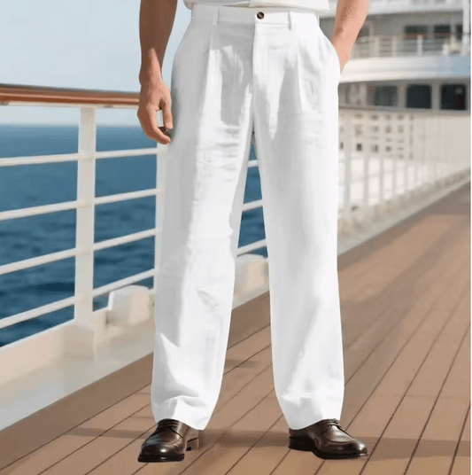 Men’s Casual Linen Business Trousers – Wide Leg, Loose Fit, Comfortable Lightweight Pants for Daily Wear & Office