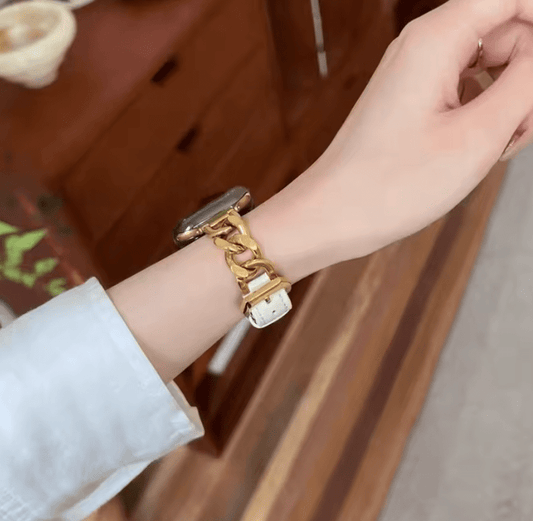 Women’s Slim Leather Apple Watch Band – Elegant Metal Link Thin Strap, Correa for iWatch