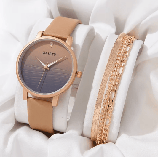 GAIETY Elegant Simplicity Women’s Dress Watch – Luxury Casual Gradient Color Quartz Wristwatch with Leather Strap