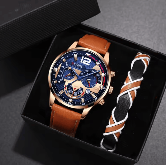 Men’s 2-Piece Calendar Watch Set – Business Casual Brown