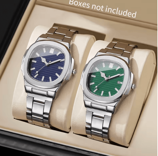 Men's Square Business Watch Set – Stainless Steel Quartz