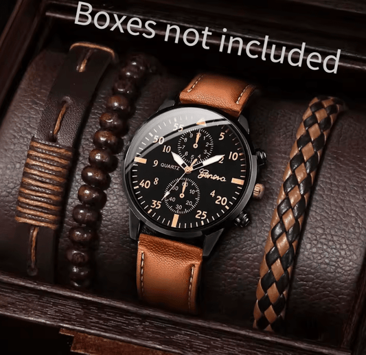 Men's Quartz Watch & Bracelet Set (4–5 pcs)