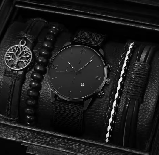 Men's Quartz Watch & Bracelet Set (4–5 pcs)