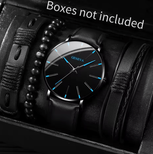 Men's Quartz Watch & Bracelet Set – Business Casual Style