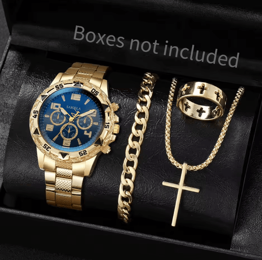 Men's 4-Piece Watch Set - Luxury Quartz, Business & Casual