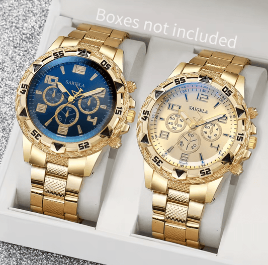 Men's Quartz Watch Set with Arabic Dial, Steel Band (2pcs)