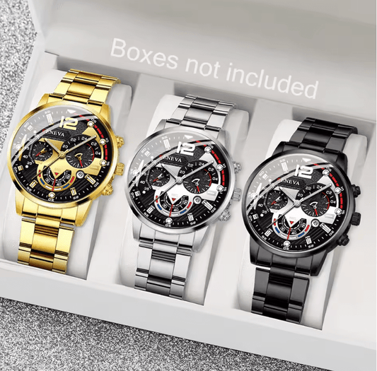 Men's Analog Quartz Watch Set, 3-Pack Steel Band