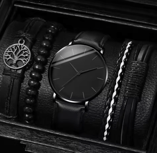 Men's Quartz Watch & Bracelet Set | Business Vintage