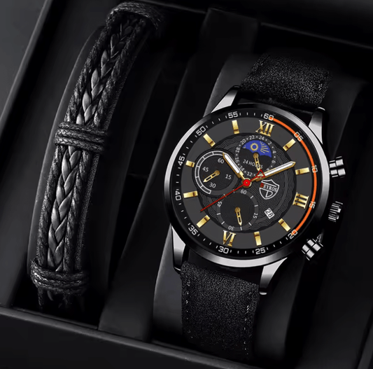 Men's 2‑Piece Quartz Watch Set – Business & Casual, Luminous