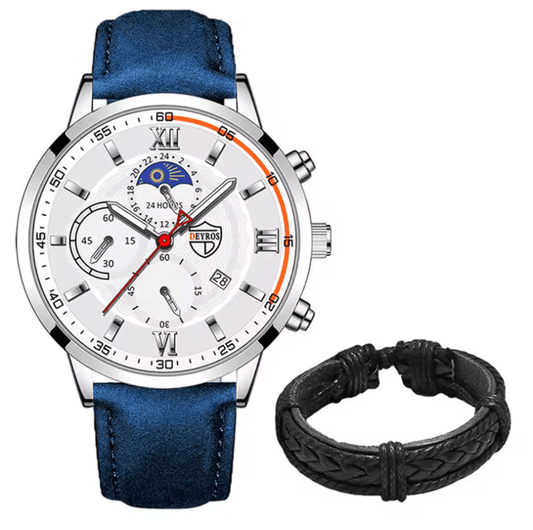 Men's 2‑Piece Quartz Watch Set – Business & Casual, Luminous