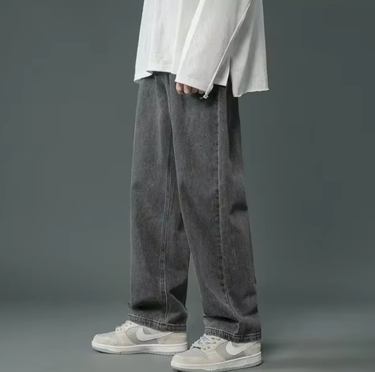 American Style Vintage Men’s Jeans – Loose Fit, Straight Leg, Oversized Bell Bottoms with High Street Trendy Dropshot Color