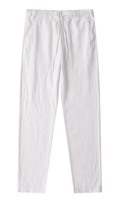 2025 Summer Linen Cotton Loose-Fit Trousers – Breathable Straight-Leg Drawstring Pants in Solid White