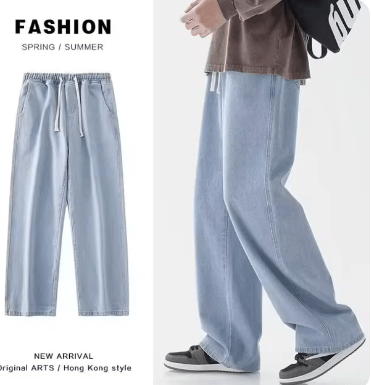 Hong Kong Style Straight-Leg Washed Denim Jeans – Casual Loose-Fit Solid Color Trousers for Men & Women Hong Kong Style Straight-Leg Washed Denim Jeans – Casual Loose-Fit Solid Color Trousers for Men & Women