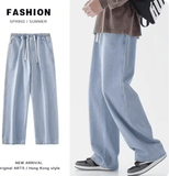 Hong Kong Style Straight-Leg Washed Denim Jeans – Casual Loose-Fit Solid Color Trousers for Men & Women Hong Kong Style Straight-Leg Washed Denim Jeans – Casual Loose-Fit Solid Color Trousers for Men & Women