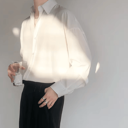 Korean Vintage Green & White Draped Loose-Fit Square Collar Shirt