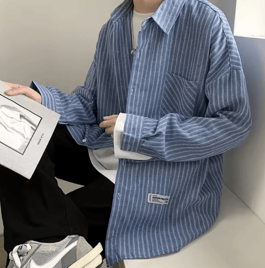 Men’s Vintage Striped Shirt | Hong Kong Style Loose Fit Jacket