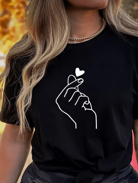 Cute Print Solid Crew Neck T-Shirt for Women – Short Sleeve Casual Everyday Top