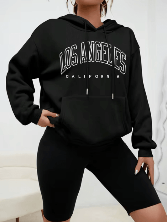 Los Angeles Art Letter Design Sweatshirt – Women’s Streetwear American Style Fleece Hoodie