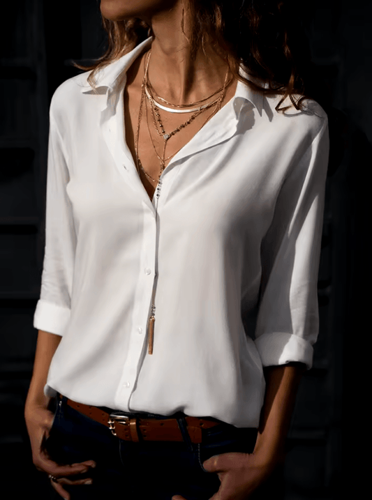 Casual Long Sleeve Chiffon Blouse for Women | Elegant Lapel Oversized Top