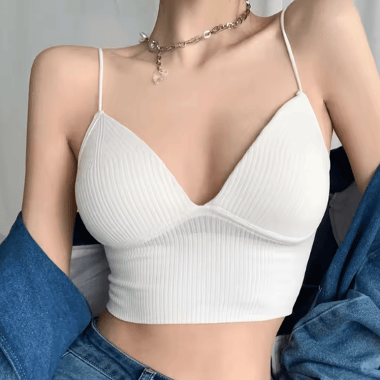 V-Neck Push-Up Camisole with Chest Pads | Knitted Y2K Crop Top for Women