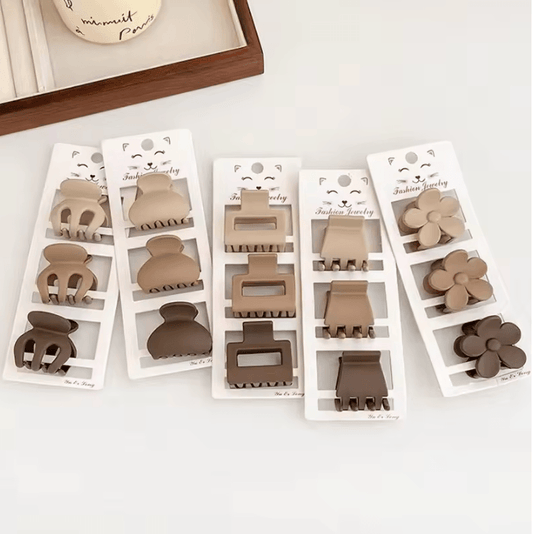 Brown Frosted Hairpin Set | 3-Piece Shark Clip & Side Bangs Clips