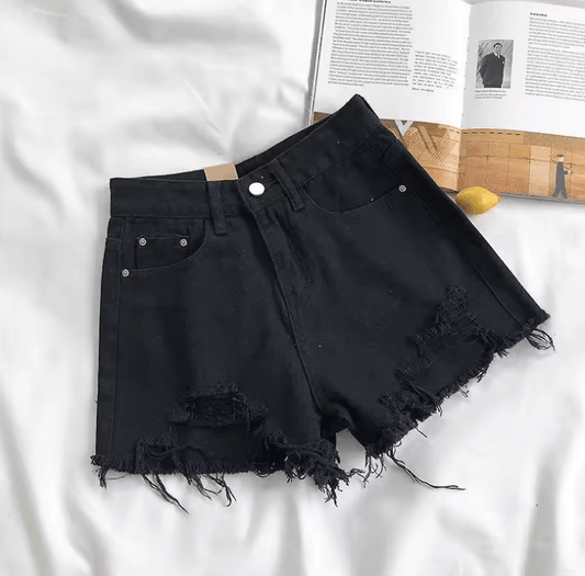 شورت جينز كوري بخصر عالٍ للنساء | جينز ممزق لصيف 2020