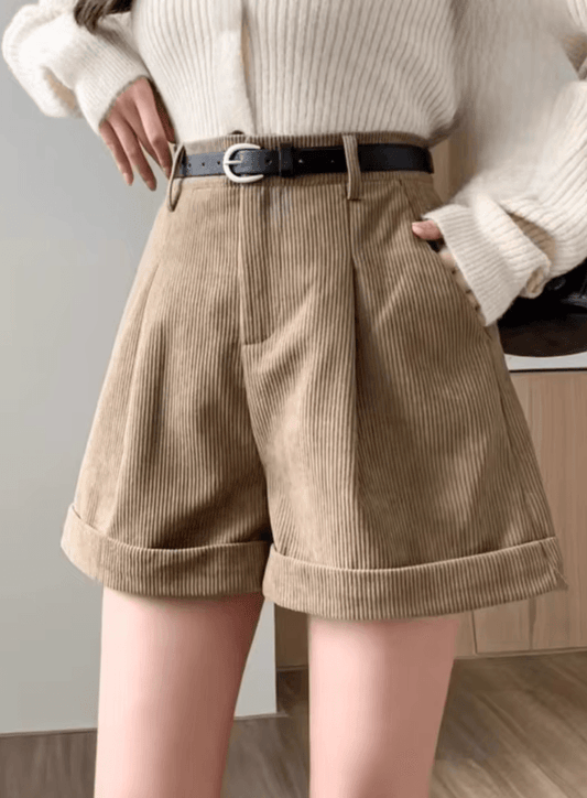 High-Waisted Corduroy Shorts for Women | Slimming A-Line Autumn/Winter Wear