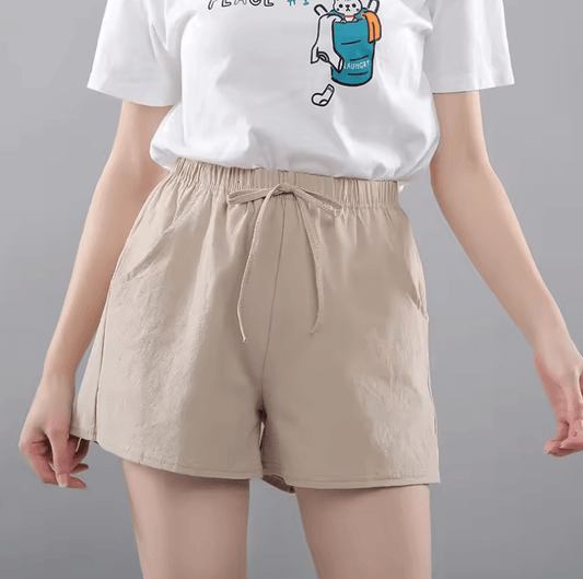 شورت صيفي كوري واسع الساق للنساء | شورت قصير قطني بخصر مطاطي 2025