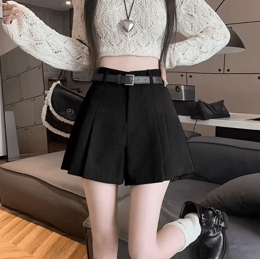 Elegant High-Waisted Corduroy Shorts - Slimming A-Line Bell Bottom Design for Women