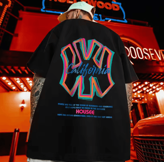 Men’s Summer Cotton T-Shirt - CALIFORNIA Print, Casual Y2K Streetwear