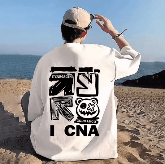 Men’s Summer Cotton T-Shirt - Korean Streetwear with Funny Patterns, Oversized Fit