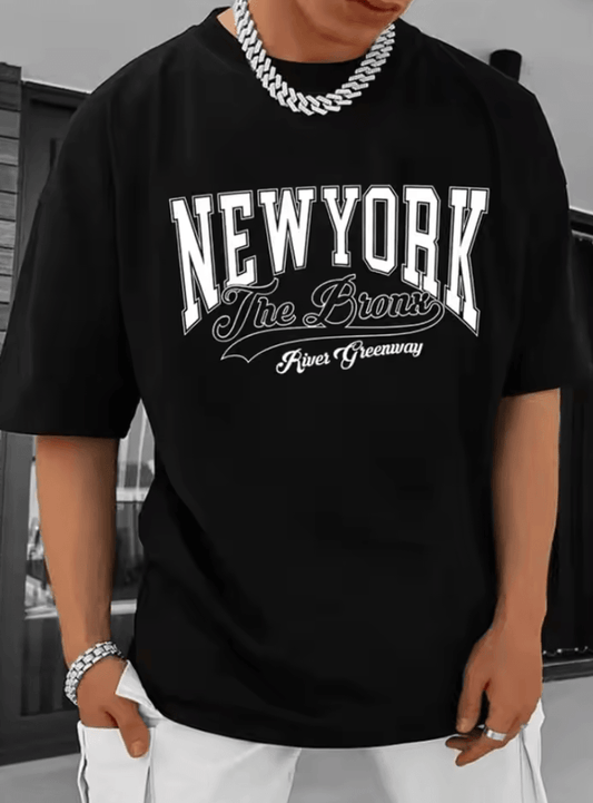 Men’s New York Print Slim Fit T-Shirt - Round Neck Short Sleeve Tee for Spring & Summer