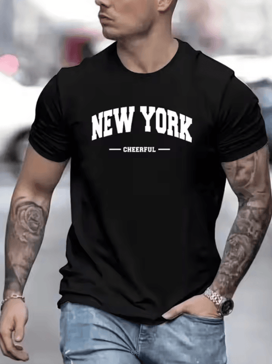 Men’s New York Print Slim Fit T-Shirt - Round Neck Short Sleeve Tee for Spring & Summer