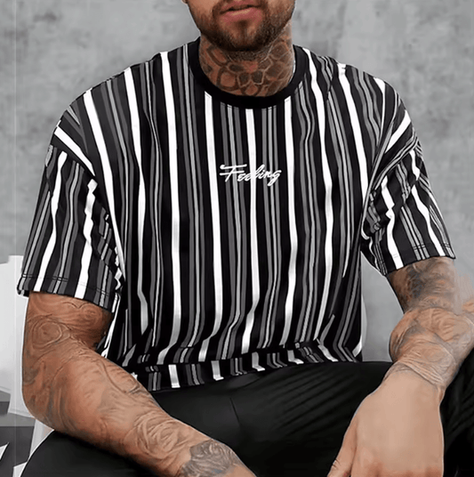 Men’s 3D Printed Striped Oversized T-Shirt - Casual Loose Fit Streetwear
