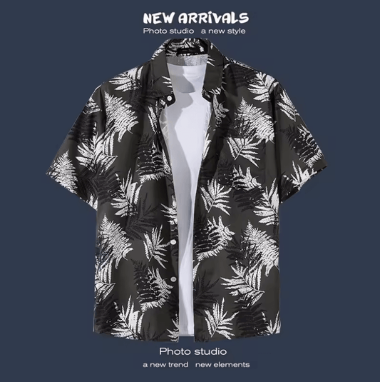 Men’s Hawaiian Cartoon Print Casual Shirt - Short Sleeve Loose Beachwear