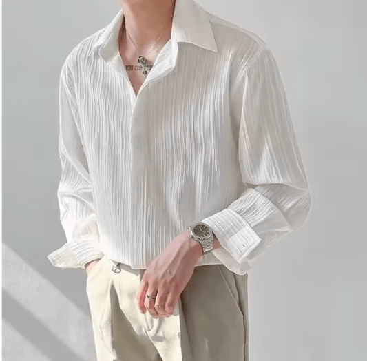 VIRA Fashion Men’s Trendy Striped Loose-Fit Shirt - No-Iron Long Sleeve for Autumn