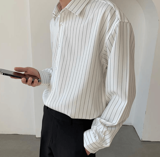 High-Grade Striped Loose Silky Casual Shirt