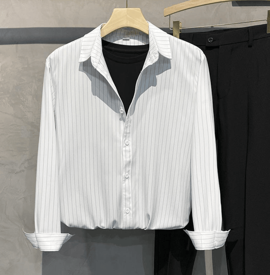 High-Grade Striped Loose Silky Casual Shirt